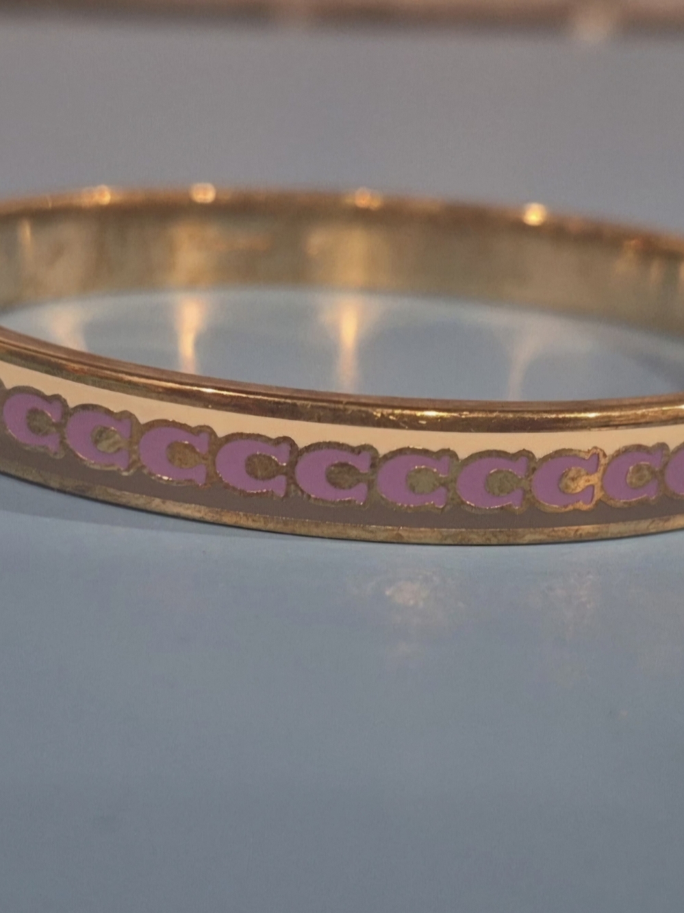 Coach Gold Tone Bangle with Purple Enamel 'C' Motif Please See Photos